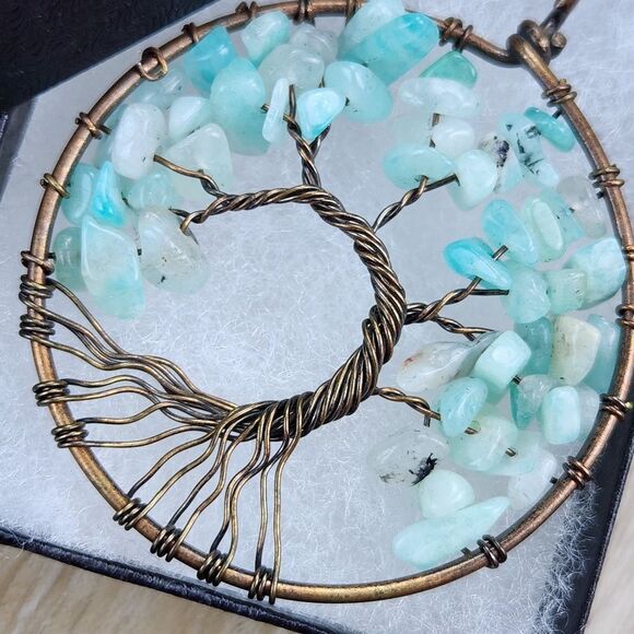 🔹️NWT Bronze Twisted & Turquoise Beaded Tree Of Life Pendant Necklace - Picture 2 of 6